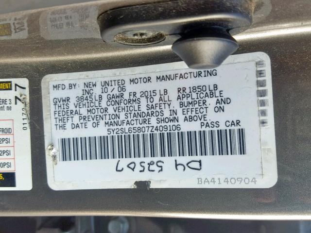 5Y2SL65807Z409106 - 2007 PONTIAC VIBE GRAY photo 10