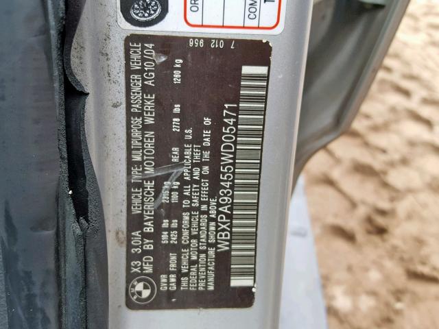 WBXPA93455WD05471 - 2005 BMW X3 3.0I SILVER photo 10