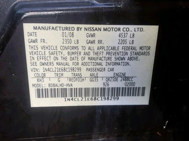 1N4CL21E68C198299 - 2008 NISSAN ALTIMA HYB BLACK photo 10