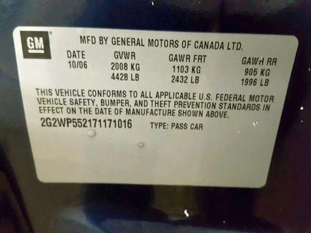 2G2WP552171171016 - 2007 PONTIAC GRAND PRIX BLUE photo 10