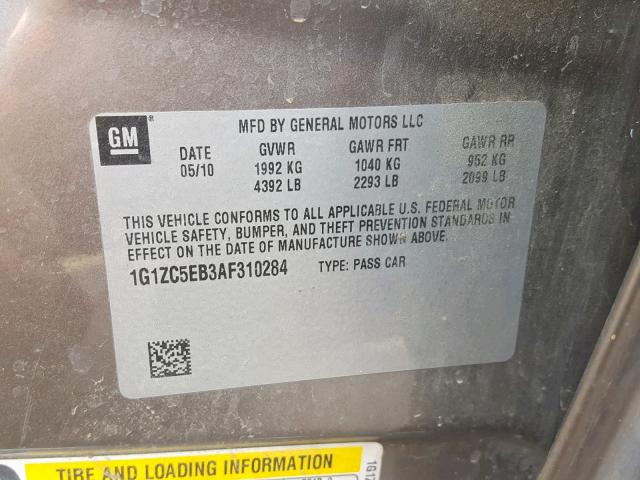 1G1ZC5EB3AF310284 - 2010 CHEVROLET MALIBU 1LT 棕色 照片 10