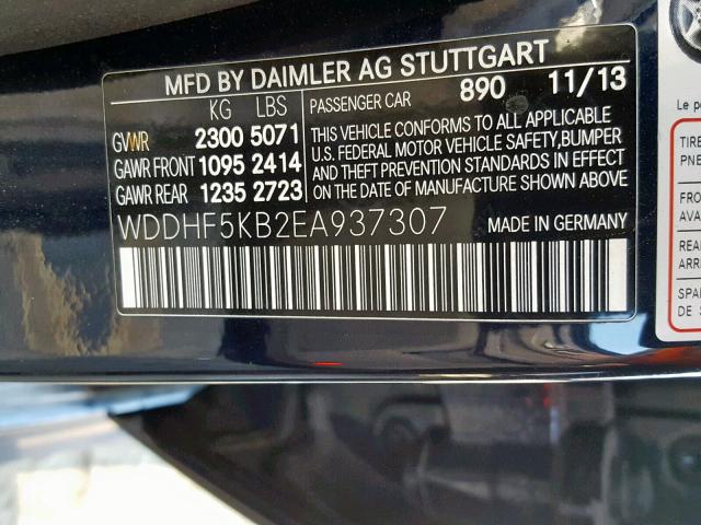 WDDHF5KB2EA937307 - 2014 MERCEDES-BENZ E 350 BLUE photo 10