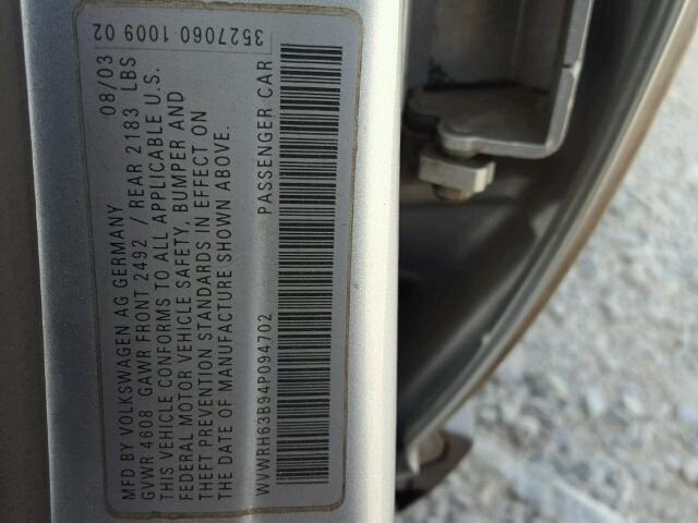 WVWRH63B94P094702 - 2004 VOLKSWAGEN PASSAT GLX 银色 照片 10