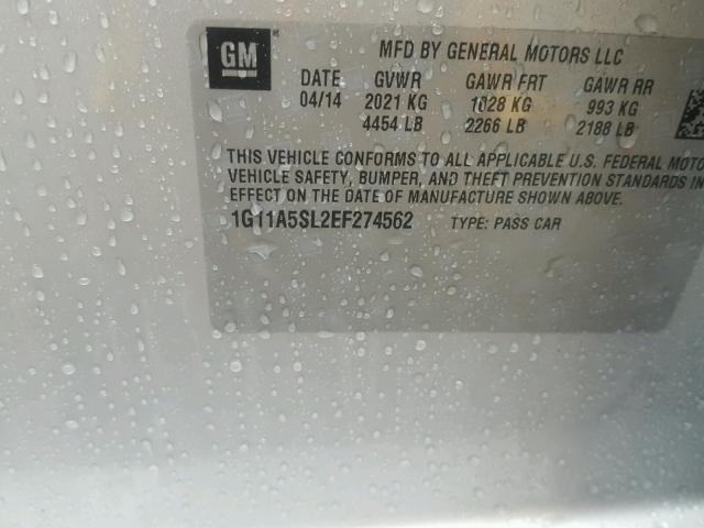 1G11A5SL2EF274562 - 2014 CHEVROLET MALIBU LS 灰色 照片 10