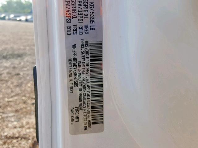 ZFBHRFAB7K6M67589 - 2019 RAM PROMASTER 白色 照片 10