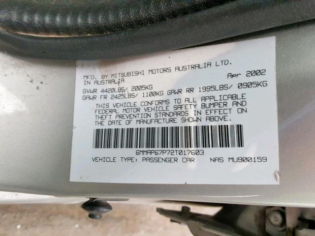 6MMAP67P72T017603 - 2002 MITSUBISHI DIAMANTE L SILVER photo 10