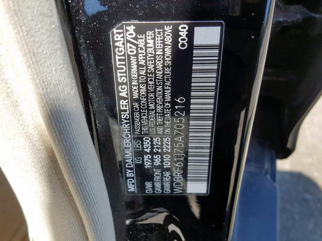 WDBRF61J75A705216 - 2005 MERCEDES-BENZ C 240 BLACK photo 10