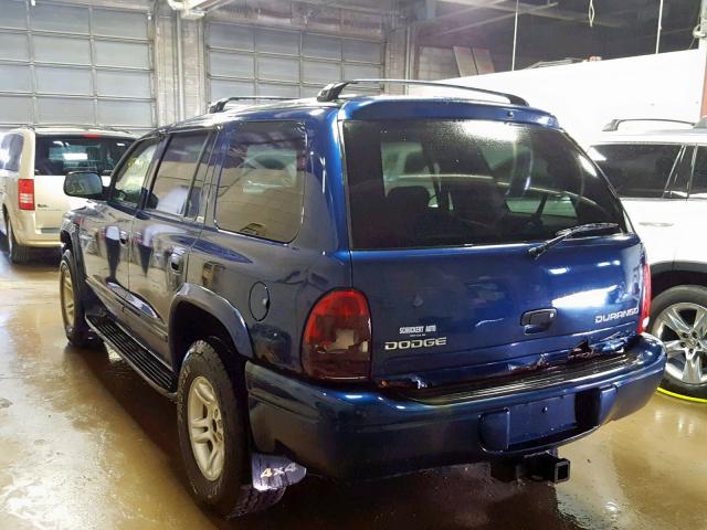 1B4HS48N12F125008 - 2002 DODGE DURANGO SL BLUE photo 3