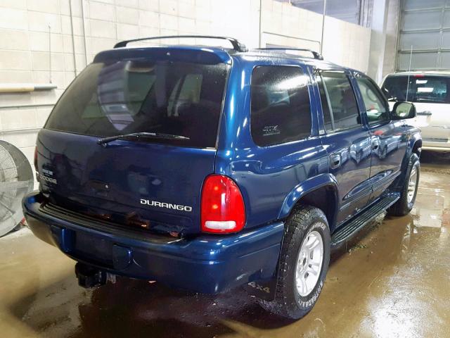 1B4HS48N12F125008 - 2002 DODGE DURANGO SL BLUE photo 4