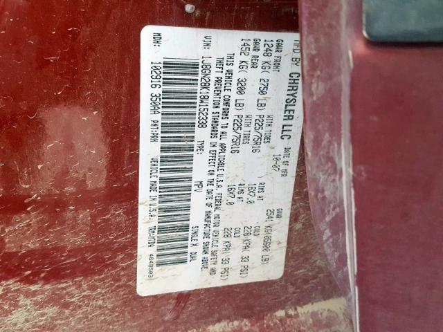1J8GN28K18W152338 - 2008 JEEP LIBERTY SP RED photo 10