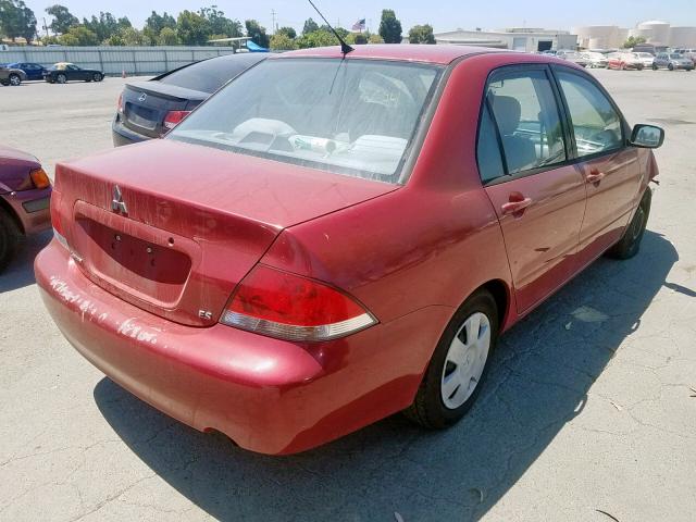 JA3AJ26E04U008774 - 2004 MITSUBISHI LANCER ES RED photo 4