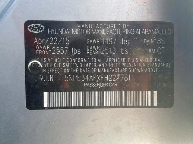 5NPE34AFXFH227781 - 2015 HYUNDAI SONATA SPO GRAY photo 10