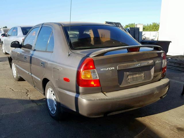 KMHCG45C72U348100 - 2002 HYUNDAI ACCENT GL CHARCOAL photo 3