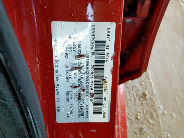 JM1BL1H5XA1178662 - 2010 MAZDA 3 S RED photo 10