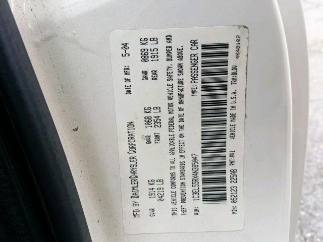 1C3EL55RX4N385047 - 2004 CHRYSLER SEBRING LX WHITE photo 10