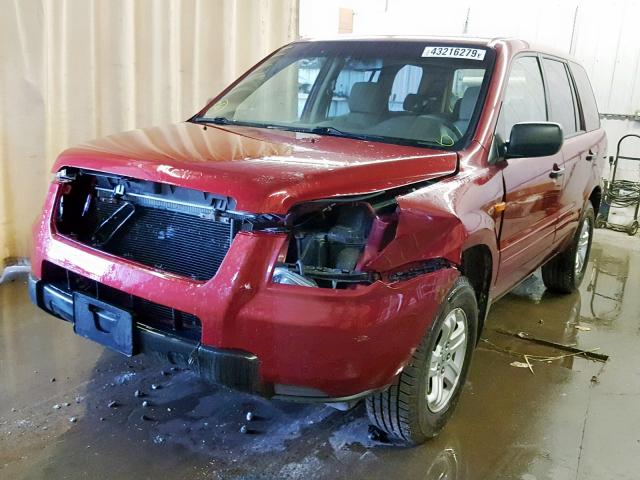 2HKYF181X6H521260 - 2006 HONDA PILOT LX RED photo 2