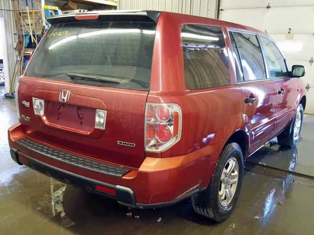 2HKYF181X6H521260 - 2006 HONDA PILOT LX RED photo 4