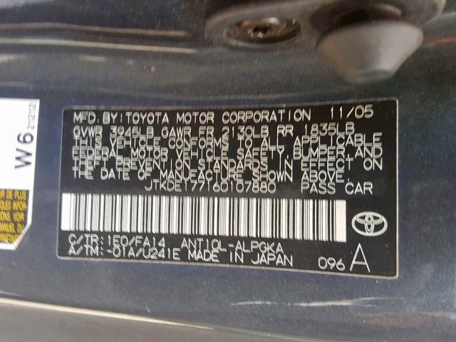 JTKDE177160107880 - 2006 TOYOTA SCION TC ნაცრისფერი ფოტო 10