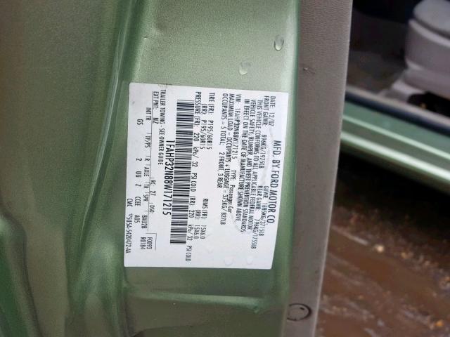 1FAHP32N88W171215 - 2008 FORD FOCUS S/SE GREEN photo 10