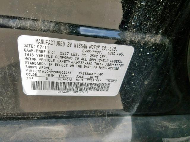JN1AJ0HP2BM802485 - 2011 INFINITI EX35 BASE BLACK photo 10