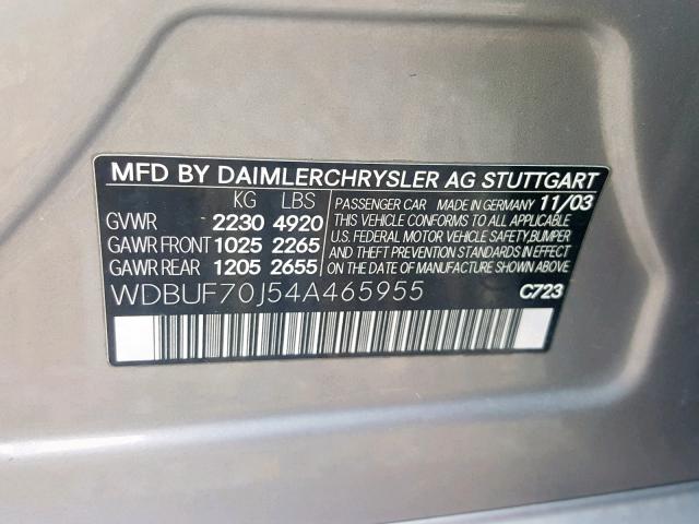 WDBUF70J54A465955 - 2004 MERCEDES-BENZ E 500 BROWN photo 10