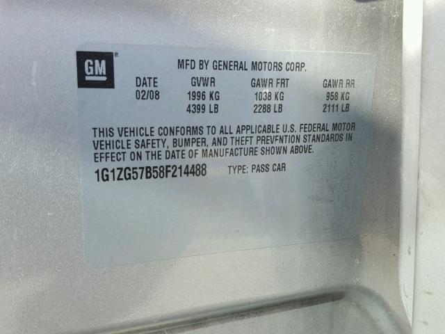 1G1ZG57B58F214488 - 2008 CHEVROLET MALIBU LS 银色 照片 10