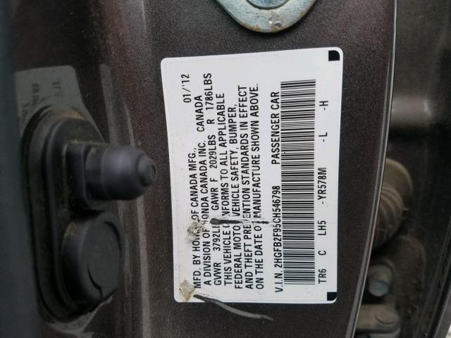 2HGFB2F95CH546798 - 2012 HONDA CIVIC EXL BROWN photo 10