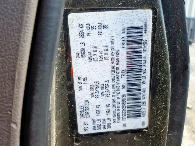 1B7GG23Y2SW928738 - 1995 DODGE DAKOTA BLACK photo 10