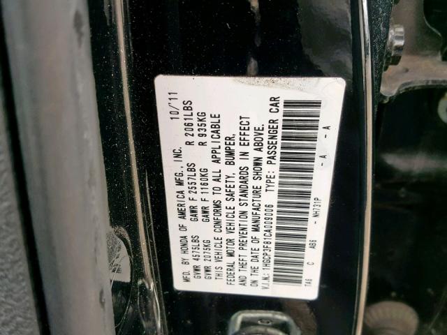 1HGCP3F81CA009006 - 2012 HONDA ACCORD EXL BLACK photo 10