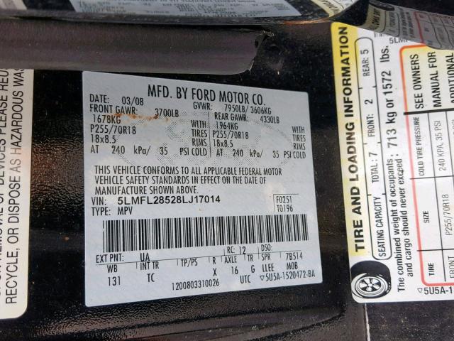 5LMFL28528LJ17014 - 2008 LINCOLN NAVIGATOR BLACK photo 10