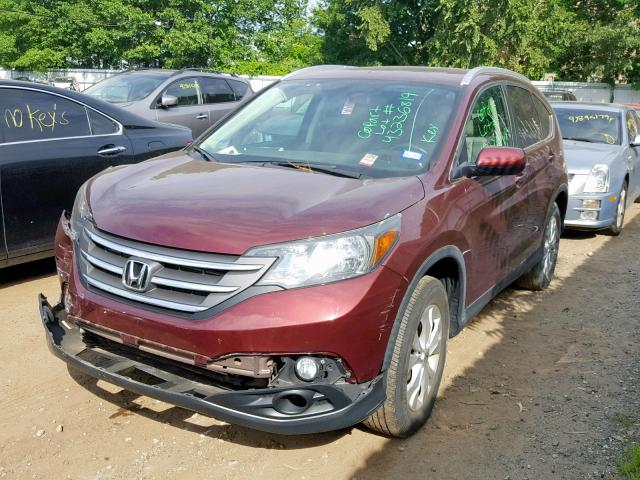 5J6RM4H7XDL062394 - 2013 HONDA CR-V EXL BURGUNDY photo 2