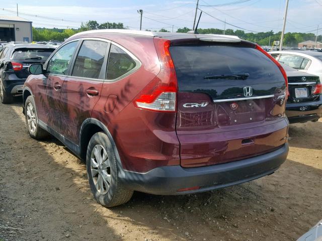 5J6RM4H7XDL062394 - 2013 HONDA CR-V EXL BURGUNDY photo 3