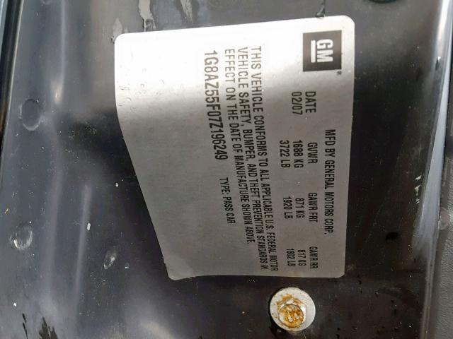 1G8AZ55F07Z196249 - 2007 SATURN ION LEVEL BLUE photo 10