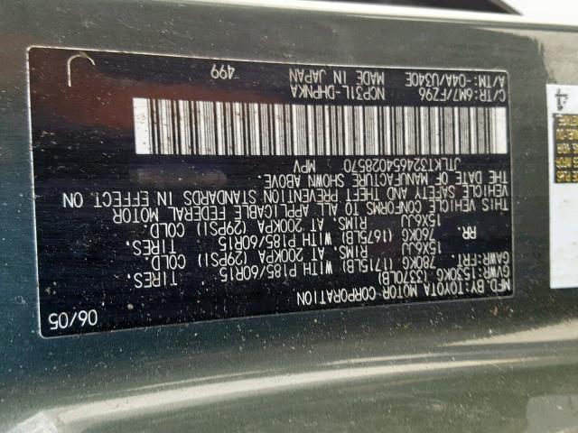 JTLKT324654028570 - 2005 TOYOTA SCION XB GREEN photo 10