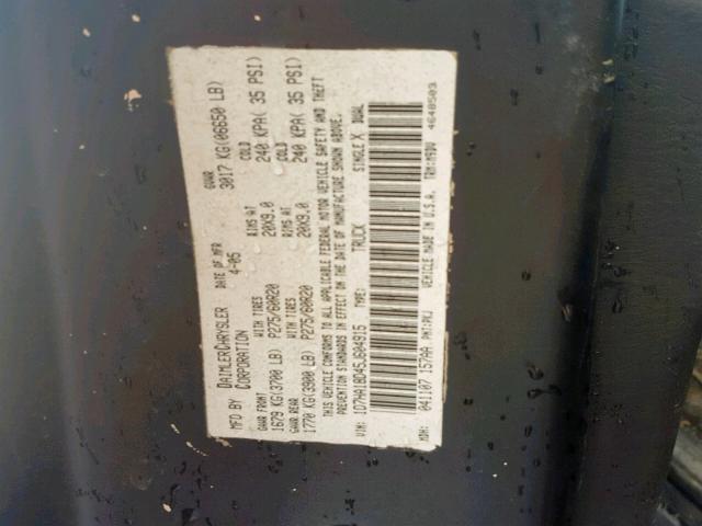 1D7HA18D45J604915 - 2005 DODGE RAM 1500 S BLACK photo 10