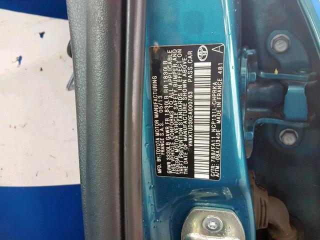 VNKKTUD30EA000763 - 2014 TOYOTA YARIS BLUE photo 10