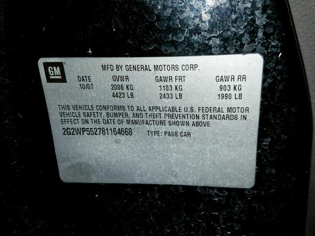 2G2WP552781164668 - 2008 PONTIAC GRAND PRIX BLACK photo 10