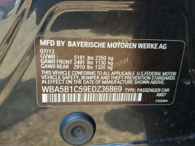 WBA5B1C59EDZ36869 - 2014 BMW 535 I CHARCOAL photo 10