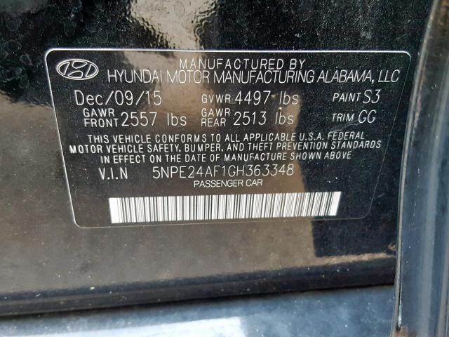 5NPE24AF1GH363348 - 2016 HYUNDAI SONATA SE BLACK photo 10