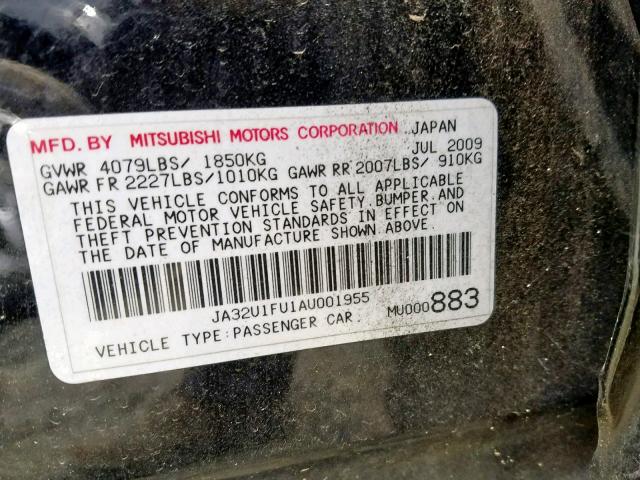 JA32U1FU1AU001955 - 2010 MITSUBISHI LANCER DE BLACK photo 10