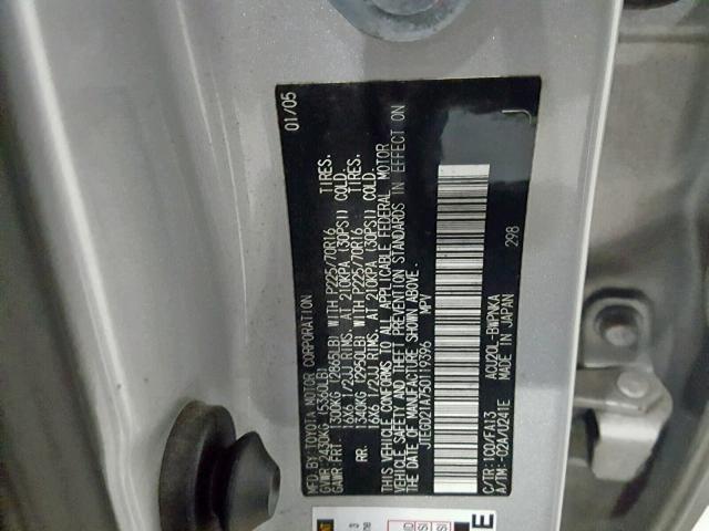 JTEGD21A750119396 - 2005 TOYOTA HIGHLANDER SILVER photo 10