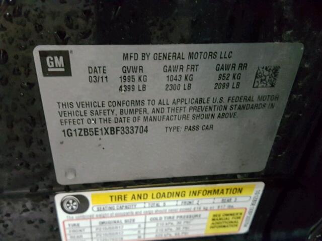 1G1ZB5E1XBF333704 - 2011 CHEVROLET MALIBU LS 黑色 照片 10