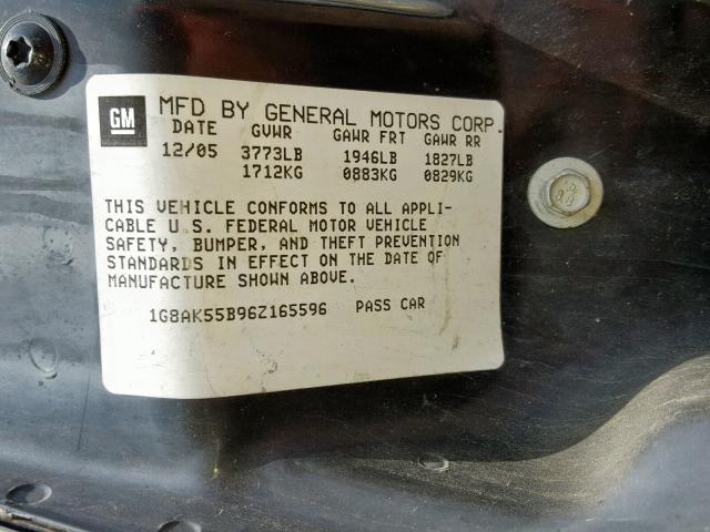 1G8AK55B96Z165596 - 2006 SATURN ION LEVEL WHITE photo 10