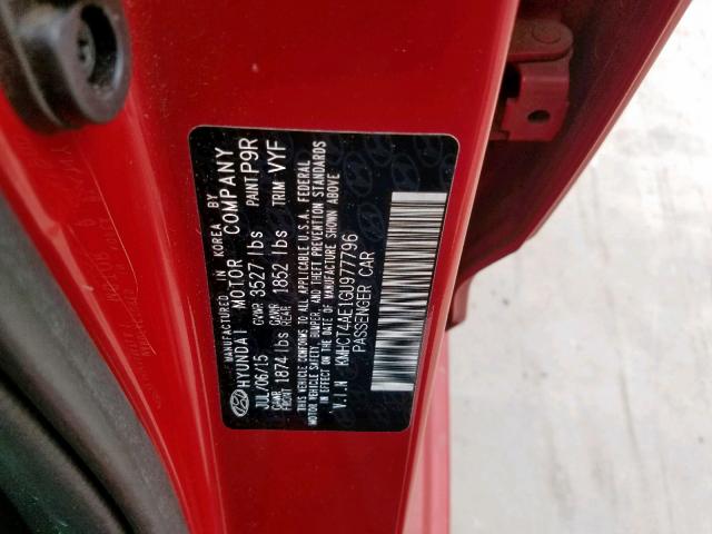 KMHCT4AE1GU977796 - 2016 HYUNDAI ACCENT SE RED photo 10