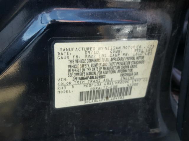 3N1AB6AP4BL624583 - 2011 NISSAN SENTRA 2.0 BLACK photo 10