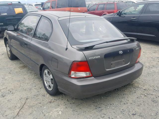 KMHCF35G92U223437 - 2002 HYUNDAI ACCENT L BLACK photo 3