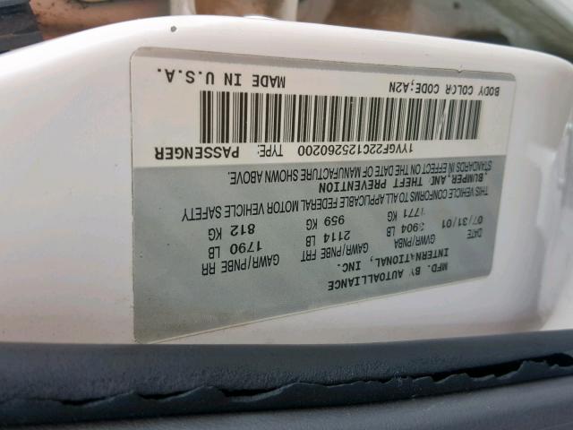 1YVGF22C125260200 - 2002 MAZDA 626 LX WHITE photo 10