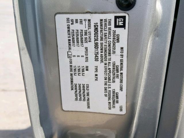 1GNDU23L96D175430 - 2006 CHEVROLET UPLANDER L 银色 照片 10