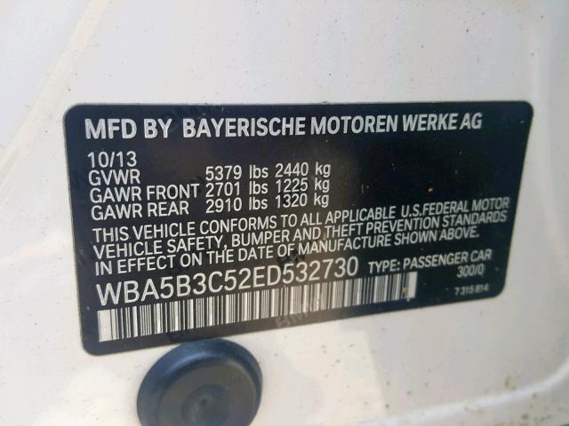 WBA5B3C52ED532730 - 2014 BMW 535 XI WHITE photo 10