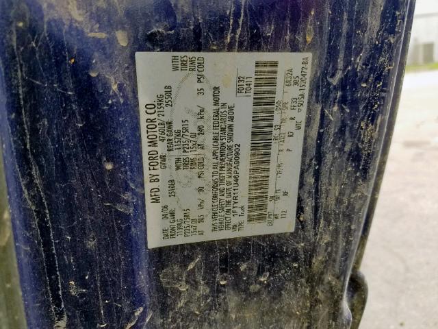 1FTYR11U46PA90902 - 2006 FORD RANGER BLUE photo 10